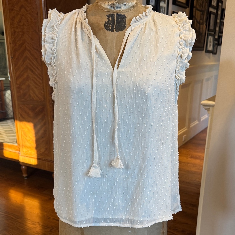 Greylin Ivory Textured Ruffle Blouse